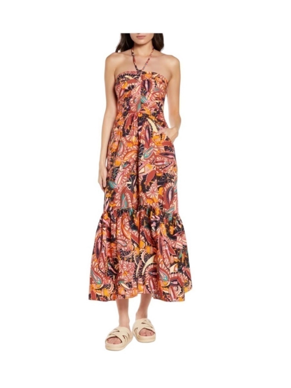 House of Harlow 1960 x Revolve Paisley Halter
Tiered Maxi Dress Russet Multi